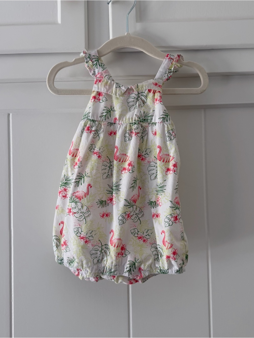 Janie and Jack White Floral & Pink Flamingo Baby Romper